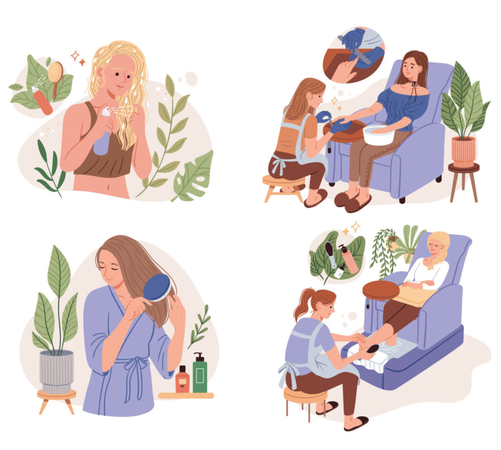 women enjoy self care routine set